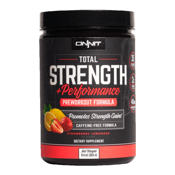 Total Strength + Performance: a caffeine-free pre-workout powder designed to aid physical performance, and promote strength & power.
